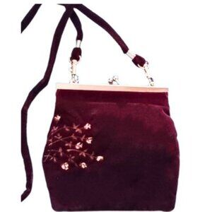 Vintage Fashion Express Original Burgundy Velvet Clutch Purse Gold Snap (NWOT)